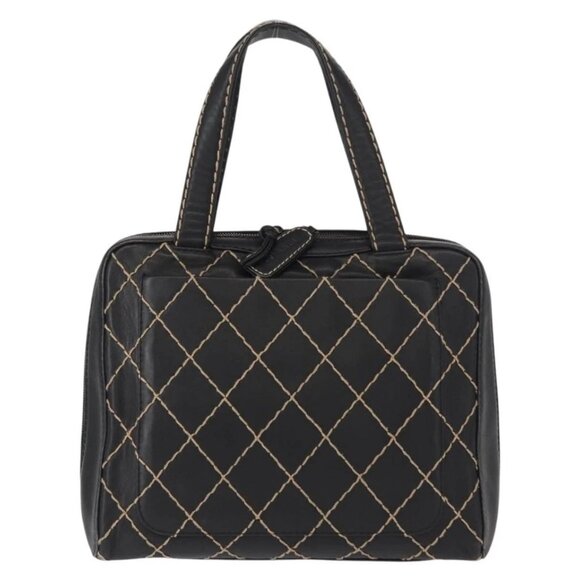 CHANEL Wild stitch Hand Bag Lamb Skin Black CC Auth BA8410 - Picture 3 of 16